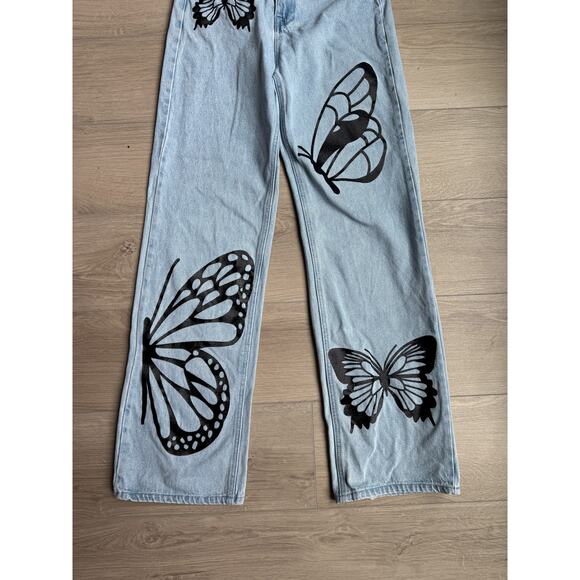 Simple Society Butterfly Wide Leg y2k Baggy Jeans Sz 27 - Picture 5 of 6